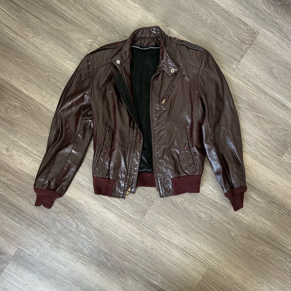 Brown Leather Bomber Jacket